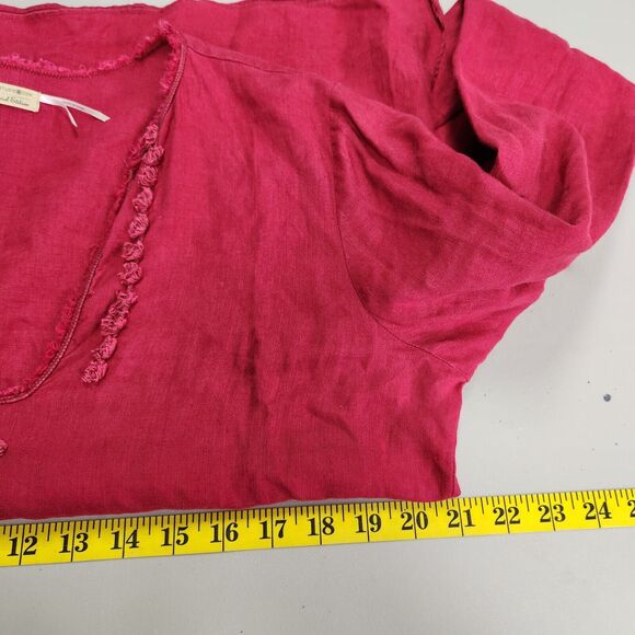 Max Studio Special Edition Long Sleeve Linen Top Size Large Red Distressed - Picture 8 of 13